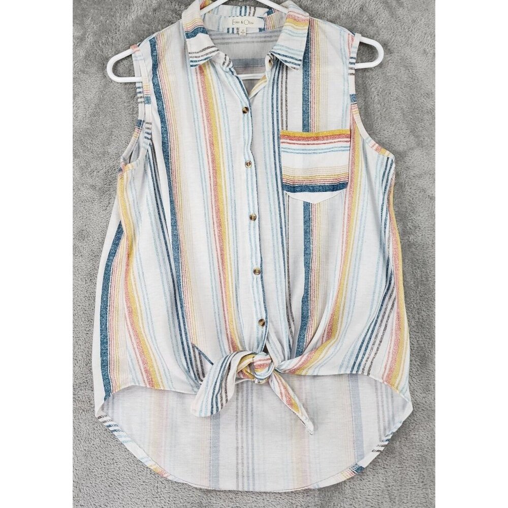 Eden & Olivia Shirt0 Womens Medium Striped Casual Button Up Sleeveless Blouse‎